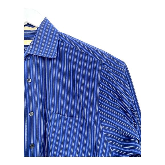 Michael Kors Checked Blue Dress Spread Collar‎ Mens Button Up Shirt L 16 32/33 - Picture 6 of 14